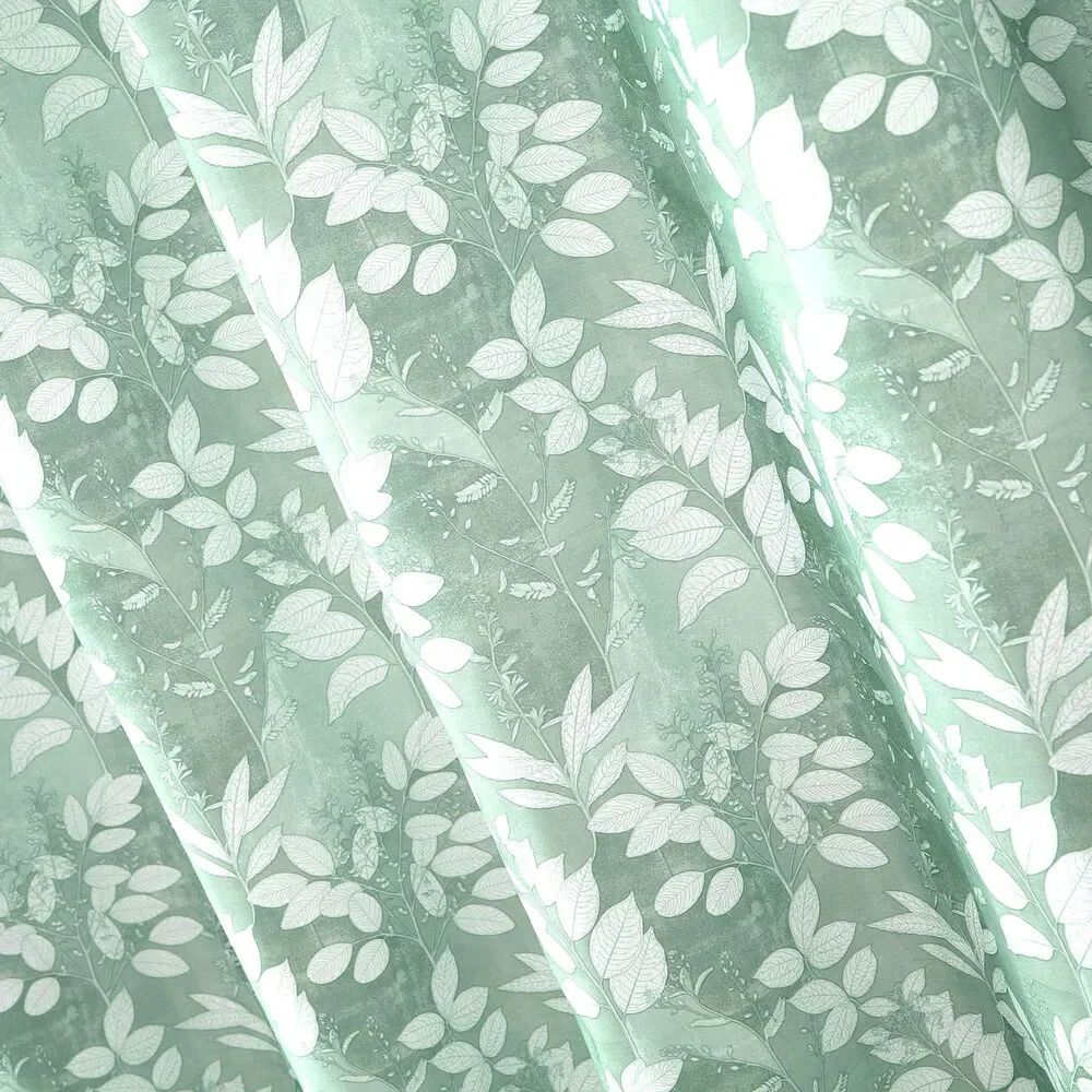 Green Botanical Fabric Shower Curtain with Metal Roller Hooks 13-pc Bath NEW